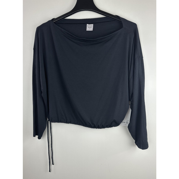 NWT Athleta Cool Down Black Long Sleeve Modal Drawstring Yoga Top Size Medium M - Picture 2 of 13